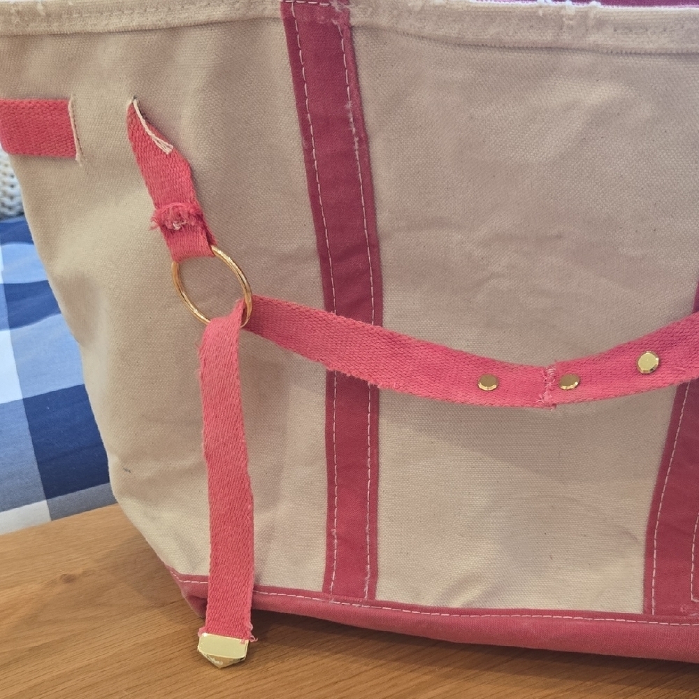 L.L. Bean Pink and Cream Tote Bag, Customized, Distressed, XL, GUC, Zipper - Picture 2 of 8